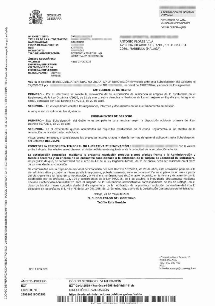 Spain residency renewals within 4 hours obtained residency renewals